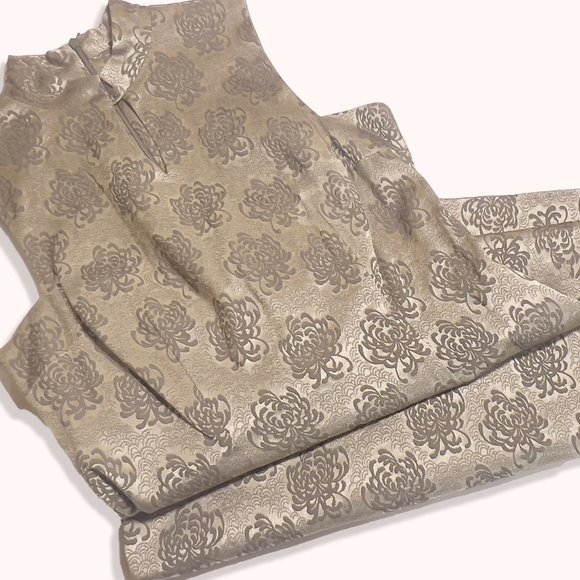 Vintage Harold's Keyhole Cheongsam Chrysanthemum Damask Shift Dress - Picture 11 of 11